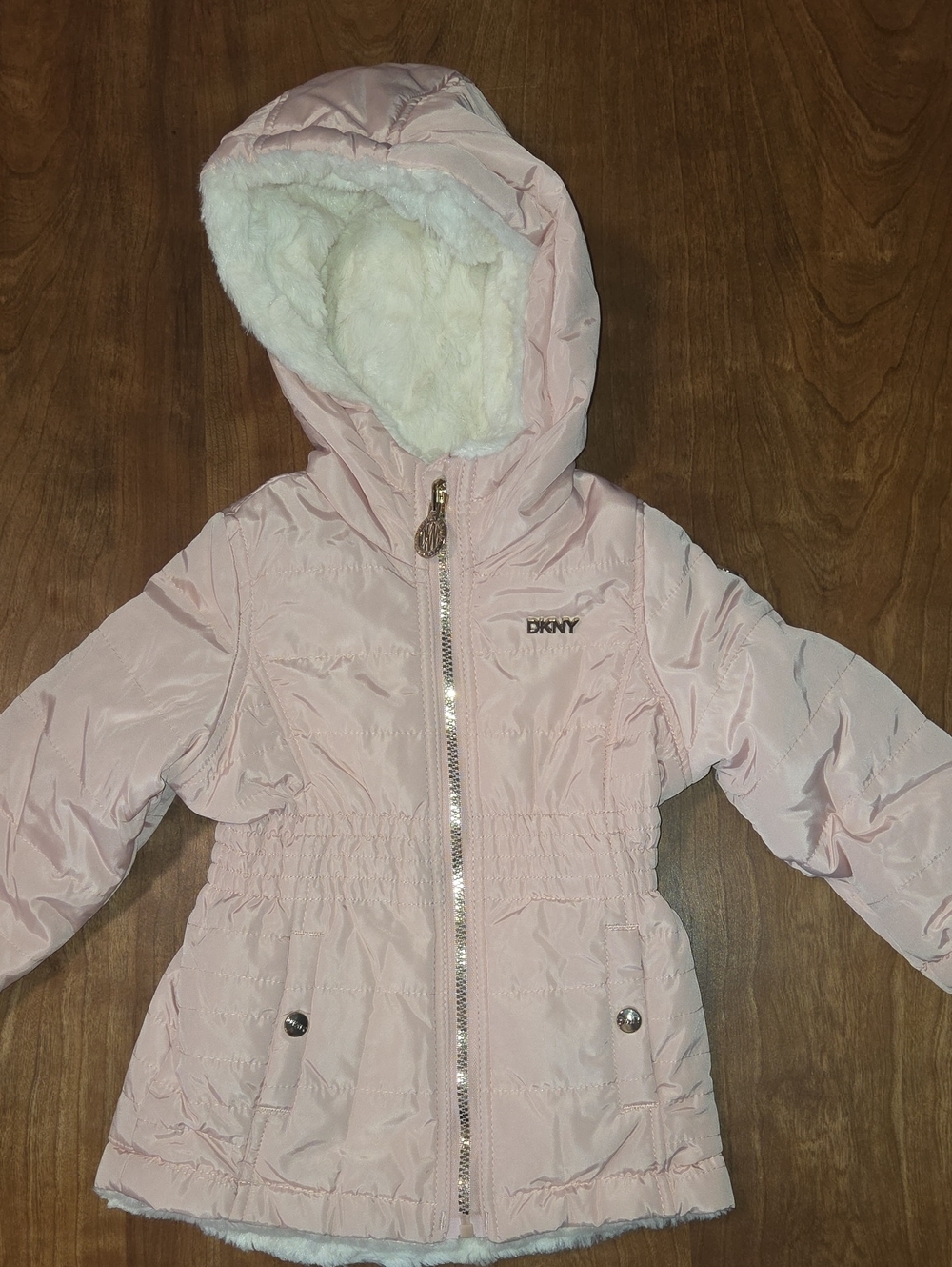 DKNY Girls Pale Pink Hooded Puffer Jacket